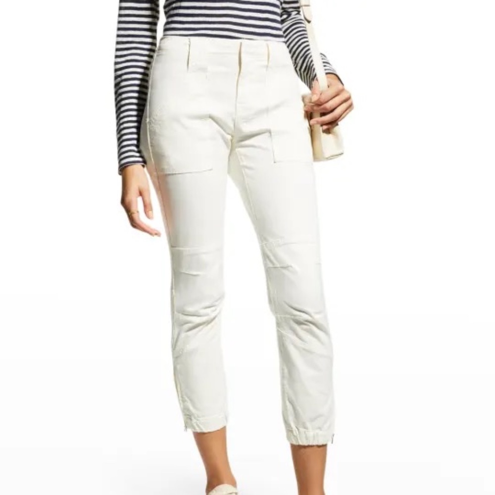 FRAME Service Crop Cargo Pants Off White Bone Slim Jogger‎ Zipper Hem Womens